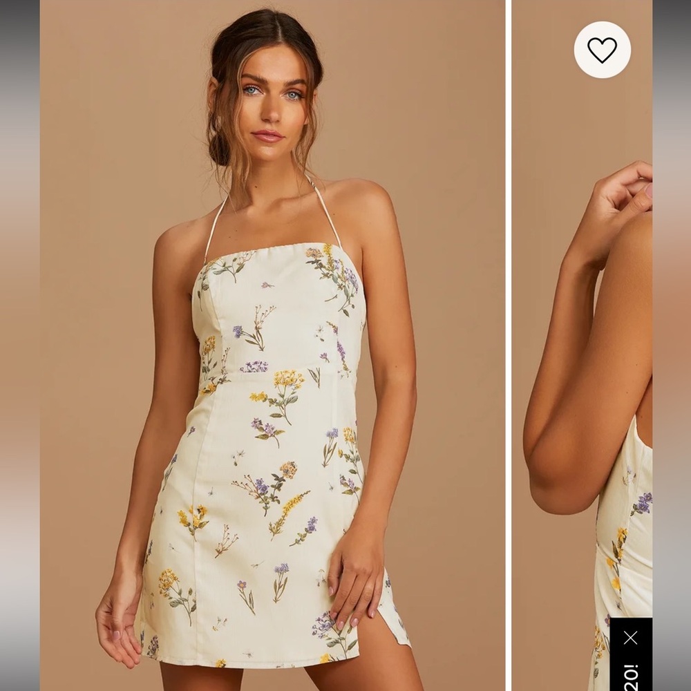 Lulus Floral Halter Neck Dress w/Lace up Back